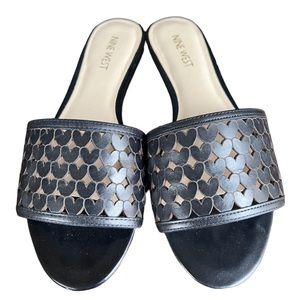 Nine West NWJUNE Black Leather Heart Slide Sandals Size 7.5